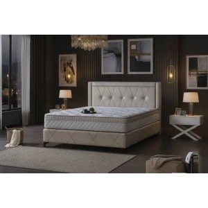 Cama de Casal Estofada Alice c/ Estrado e Sistema Elevatório Incl. + Colchão Opc.