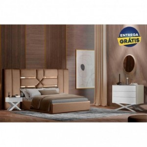 Quarto Completo Bianca c/ 2 Mesas de Cabeceira + Cómoda Shine e Colchão Luxury (200x160cm)