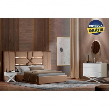 Quarto Completo Bianca c/ 2 Mesas de Cabeceira + Cómoda Shine e Colchão Luxury (200x160cm)