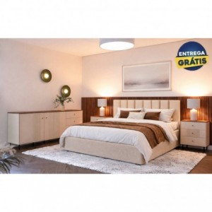 Quarto Completo Enigma c/ 2 Mesas de Cabeceira Tiramisu e Colchão Momento (200x160cm)