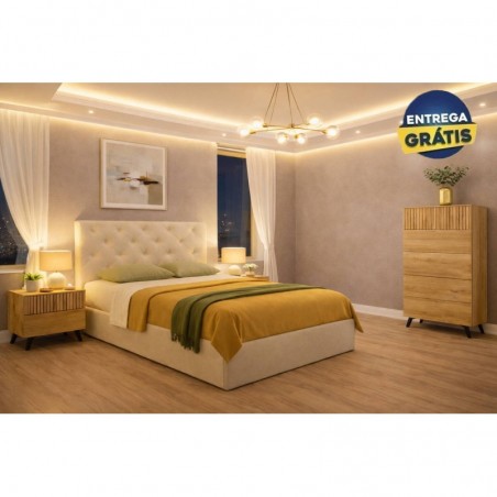 Quarto Completo Orlando c/ 2 Mesas de Cabeceira + Camiseiro Solana e Colchão Momento (200x160cm)