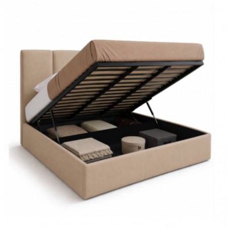 Cama de Casal Estofada Yasmin + Estrado, Sistema Elevatório e Fundos Inc + Colchão Opc.