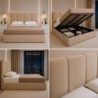 Cama de Casal Estofada Yasmin + Estrado, Sistema Elevatório e Fundos Inc + Colchão Opc.