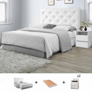 Pack Quarto Completo Orlando c/ 2 Mesas de Cabeceira Malwa M1 + Estrado (190x140cm)