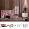 Pack Quarto Completo Bianca + Estrado + 2 Mesas de Cabeceira e Cómoda Shine