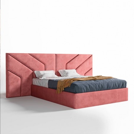 Cama de Casal Estofada Celine  (Cabeceira Longa) + Colchão Opc.