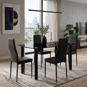 Pack Mesa de Jantar Emi + 4 Cadeiras Emi (Preto)