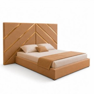 Cama Estofada Aline c/ Detalhes em Dourado + Colchão Opc.