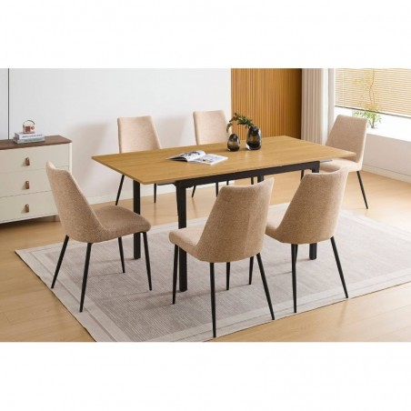 Pack Mesa de Jantar Extensível Camden + 6 Cadeiras de Sala Morgan (Beige)
