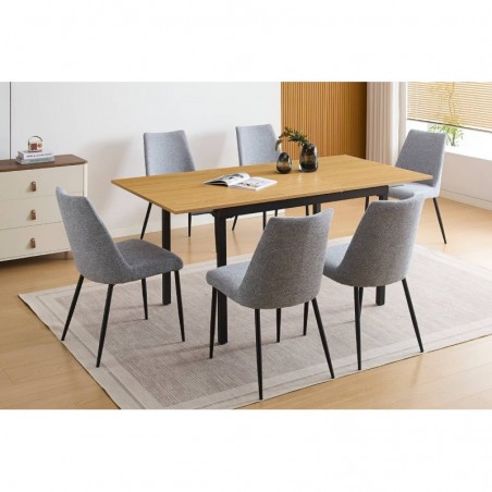 Pack Mesa de Jantar Extensível Camden + 6 Cadeiras de Sala Morgan (Gris)