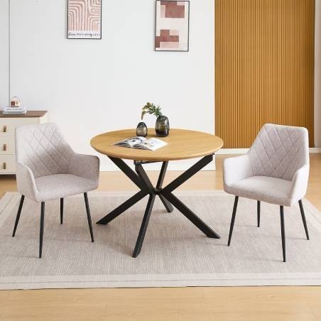 Pack Mesa de Jantar Redonda Extensível Winsor + 2 Cadeiras de Sala Devon (Beige)