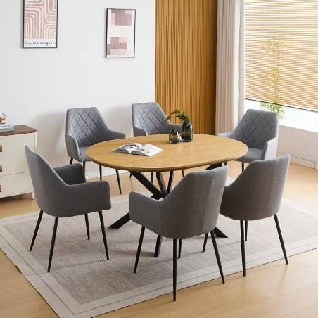 Pack Mesa de Jantar Redonda Extensível Winsor + 6 Cadeiras de Sala Devon (Gris)