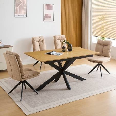 Pack Mesa de Jantar Extensível Keller + 4 Cadeiras de Sala Shelton (Beige)