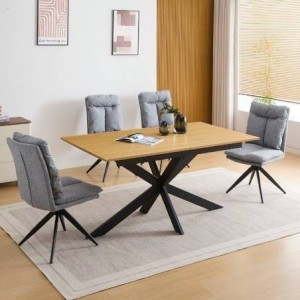 Pack Mesa de Jantar Extensível Keller + 4 Cadeiras de Sala Shelton (Gris)