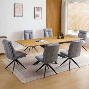 Pack Mesa de Jantar Extensível Keller + 6 Cadeiras de Sala Shelton (Gris)