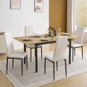 Pack Mesa de Jantar Extensível Camden + 4 Cadeiras de Sala Emi (Branco)