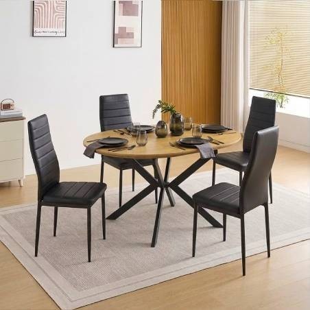 Pack Mesa de Jantar Redonda Extensível Winsor + 4 Cadeiras de Sala Emi (Preto)