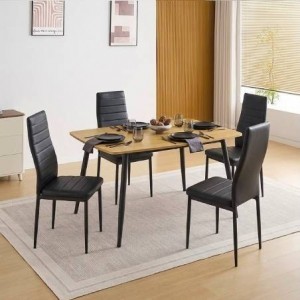 Pack Mesa de Jantar Hudson + 4 Cadeiras de Sala Emi (Preto)