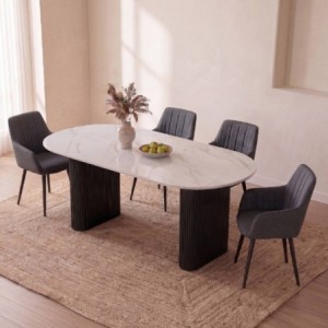 Pack Mesa de Jantar Fixa + 4 Cadeiras de Sala Monroe (Cinza c/ Pernas Pretas)