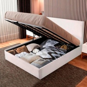 Cama Estofada de Casal Camilla c/ Estrado e Sistema Elevatório