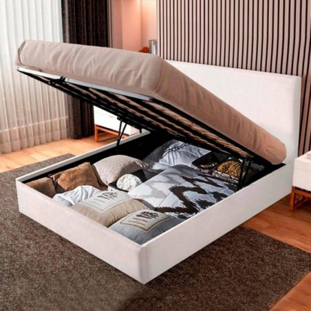 Cama Estofada de Casal Camilla c/ Estrado e Sistema Elevatório