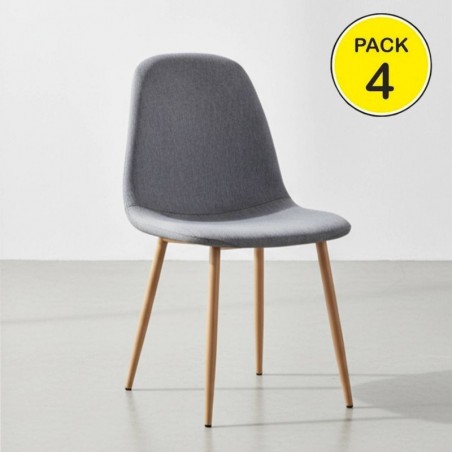 Pack de 4 Cadeiras James (Cinza c/ Pernas em Madeira)