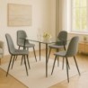 Pack Mesa de Jantar Fixa Pimer (Tampo em Vidro c/ Pernas Pretas) + 4 Cadeiras de Sala James (Cinza/Preto)