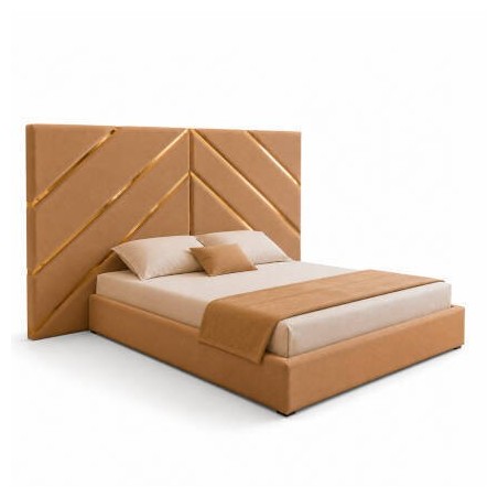 Cama Estofada Aline c/ Detalhes em Dourado + Colchão Opc.