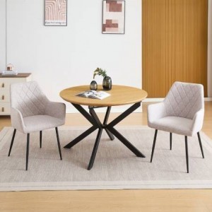 Pack Mesa de Jantar Redonda Extensível Winsor + 2 Cadeiras de Sala Devon (Beige)