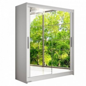 Roupeiro WESTA XI com 2 Portas de Correr, Espelho e LED (150x200x58)
