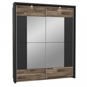 Roupeiro CLAIR com 2 Portas de Correr, Espelho e LED (182x209x63)