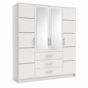 Roupeiro BALI com 4 Portas de Bater, 3 Gavetas e Espelho (196x200x58)