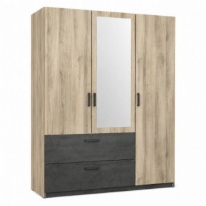 Roupeiro READY 2 com 3 Portas de Bater, 2 Gavetas e Espelho (133,5x191,5x51,4)