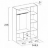 Roupeiro ROMA com 3 Portas de Bater e 3 Gavetas (148,9x215x51)