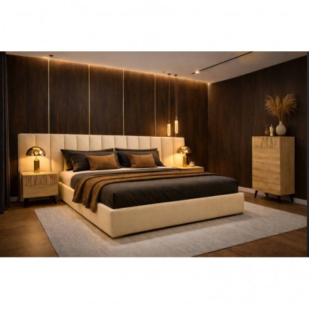 Cama de Casal Estofada Enigma XL (Cabeceira Longa) + Colchão Opc.