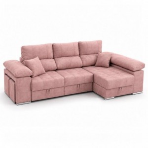 Sofá chaise long NÁDIA com cama, baú e puffs (280x150cm)