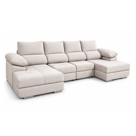 Sofá com dupla chaise long YENIFFER, com cama e baú (345x100x110)