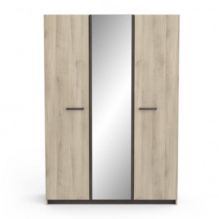 Roupeiro WATSON 2 com 3 portas de bater e espelho (133,5x191,5x51,4)