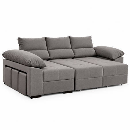Sofá chaise long TORETTO com cama, baú e puffs (280x100x100)