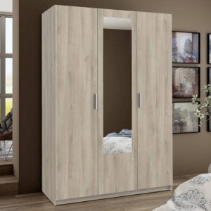 Roupeiro PRICY 2 com 3 portas de bater e espelho (143x193x51,6)