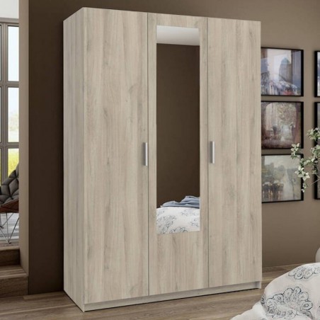 Roupeiro PRICY 2 com 3 portas de bater e espelho (143x193x51,6)