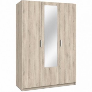Roupeiro PRICY 2 com 3 portas de bater e espelho (143x193x51,6)