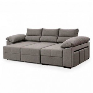 Sofá chaise long TORETTO com cama, baú e puffs (280x100x100)
