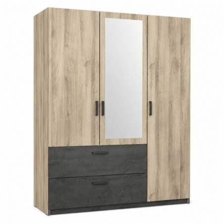 Roupeiro READY 2 com 3 portas de bater, 2 gavetas e espelho (133,5x191,5x51,4)