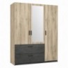Roupeiro READY 2 com 3 portas de bater, 2 gavetas e espelho (133,5x191,5x51,4)