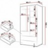 Roupeiro YUKI com 2 portas de bater e 3 gavetas (90x185x60)