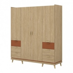 Roupeiro SCANDI com 4 portas de bater e 6 gavetas (190x215x57)