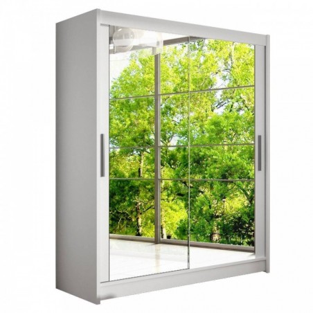 Roupeiro WESTA XI com 2 portas de correr, espelho e LED (150x200x58)