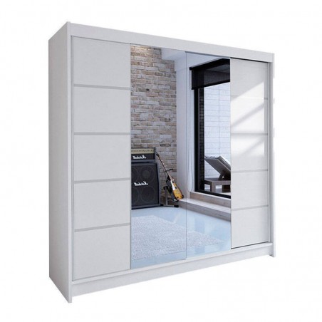 Roupeiro TALIN V com 2 portas de correr, espelho e LED (180x215x58)