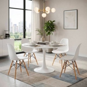 Pack Mesa de Jantar Turin + 4 Cadeiras Dinamarca (Branca)